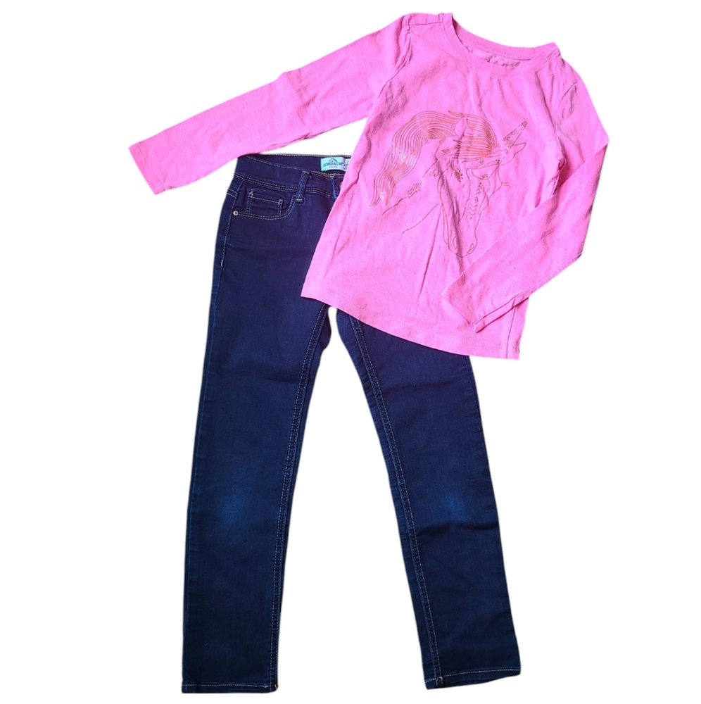 Jordache jeans with FREE shirt! dark wash, stretchy, elastic waist, unicorn